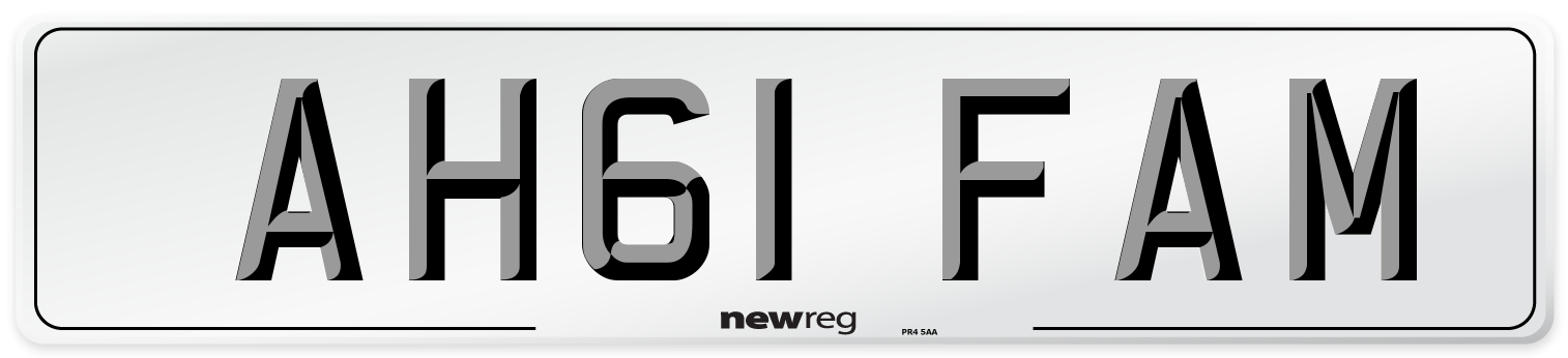 AH61 FAM Number Plate from New Reg